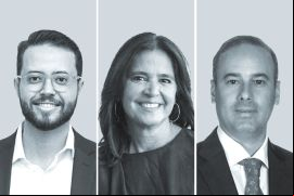 Rodrigo Pires, de William Freire Advogados Associados (izquierda); Carolina Cabrera Silva, de LawTech, y Rodrigo de los Ríos Gordoa, de Cannizzo.